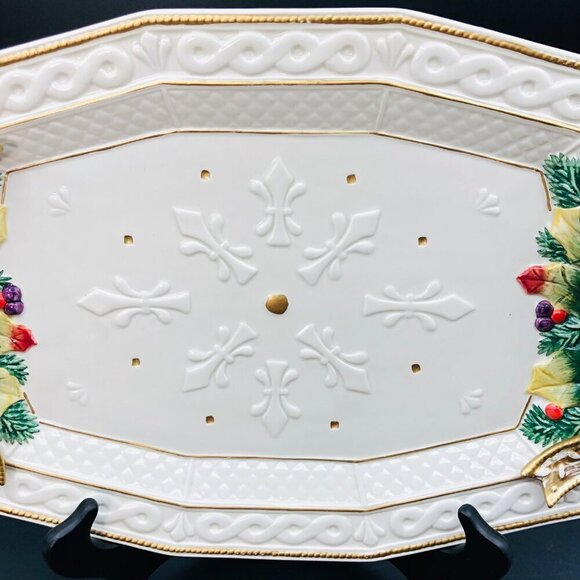 90s Fitz and Floyd Snowy Woods Serving Tray Christmas Decorative Ceramic Platter - Picture 3 of 11